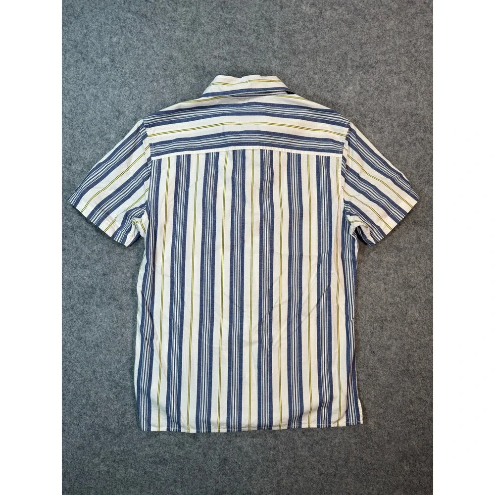 Goodfellow & Co Mens Small Short Sleeve Button Down Shirt Blue Yellow Striped